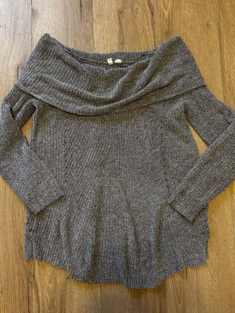 Anthropologie Moth Lucerne Off Shoulder Chenille Gray Sweater XL